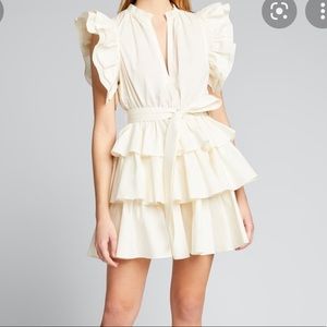 Ulla Johnson Honoria cotton poplin dress / mini ruffle dress / self belt